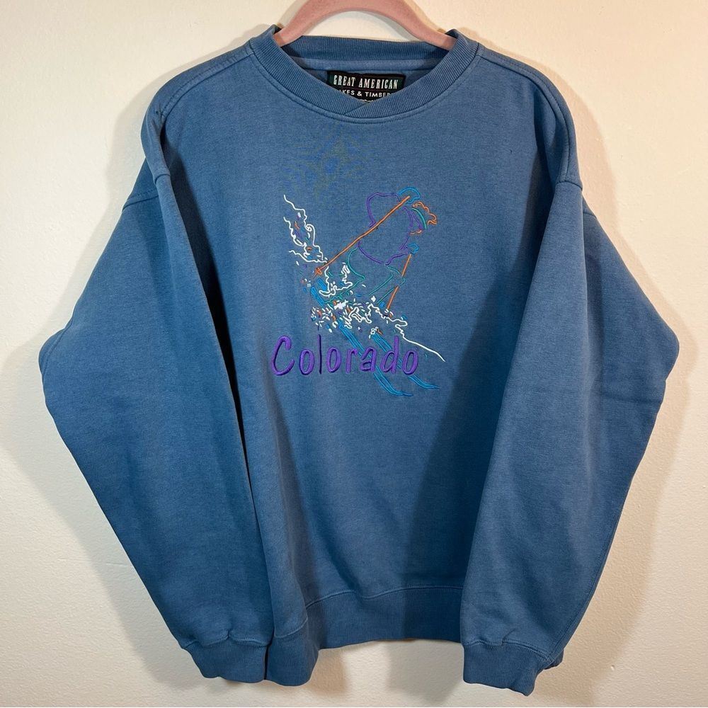 Great American Blue Embroidered Colorado Skier‎ Ski Sweatshirt Medium